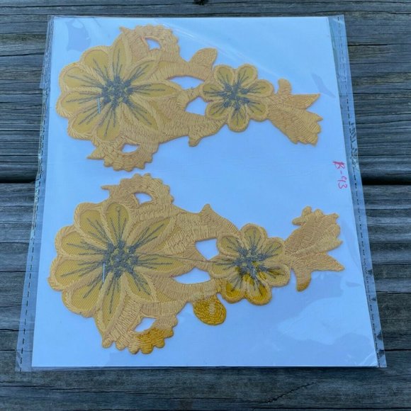 Yellow Embroidery Patch Set of 2 Iron On Yellow Applique Patches - Picture 2 of 9
